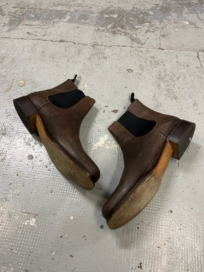 2000s Prada Brown Eroded Leather Boots mERSfcq 2
