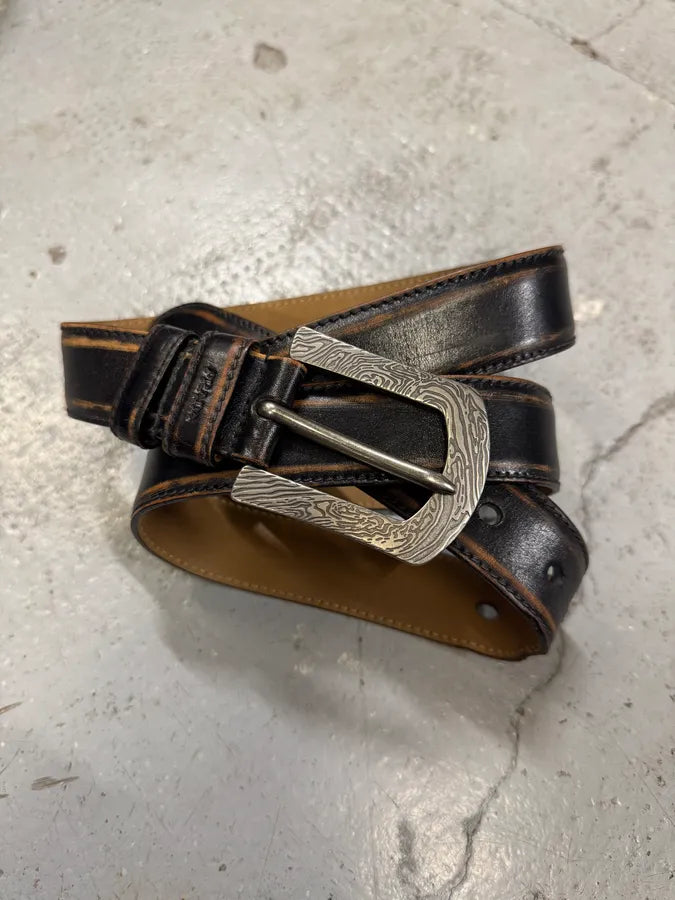 2000s Prada Brown Eroded Premium Leather Belt VjtWyEG 0