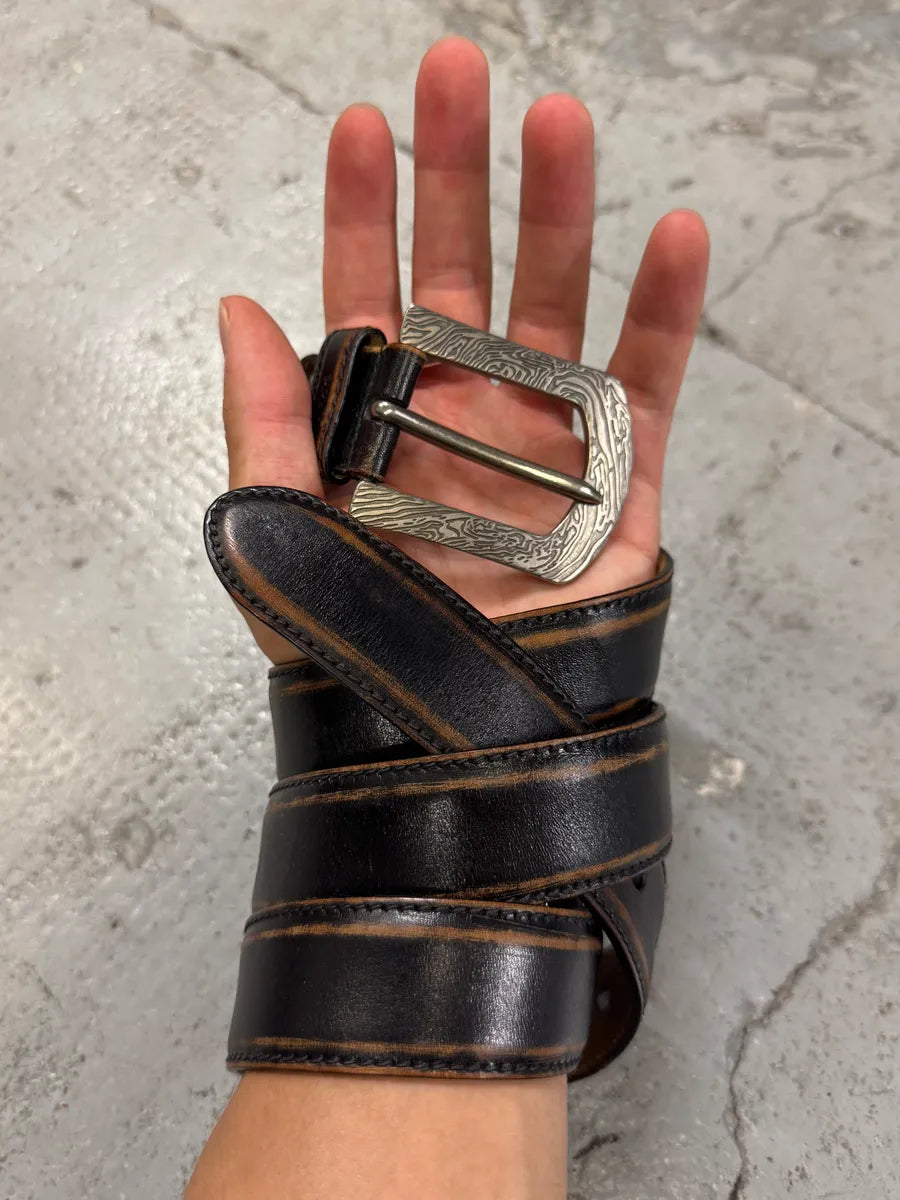 2000s Prada Brown Eroded Premium Leather Belt VjtWyEG 2
