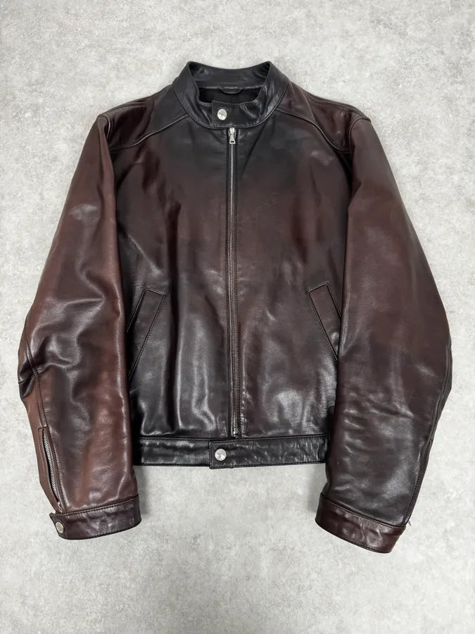 2000s Prada Brown Faded Premium Leather Jacket HTrAbmI 0