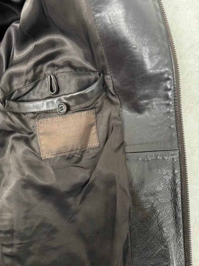 2000s Prada Brown Faded Premium Leather Jacket HTrAbmI 9