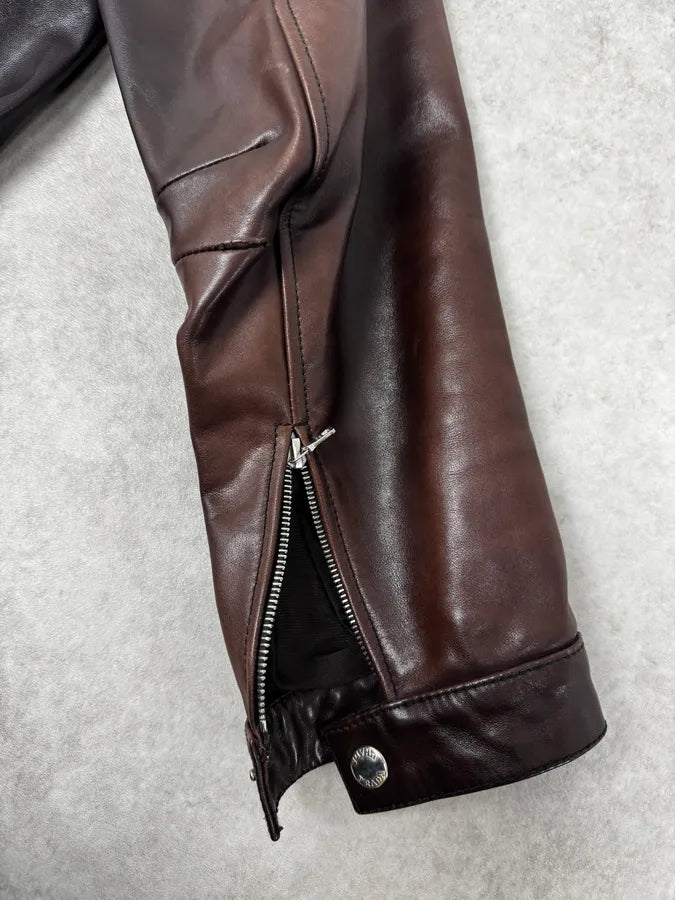 2000s Prada Brown Faded Premium Leather Jacket HTrAbmI 8