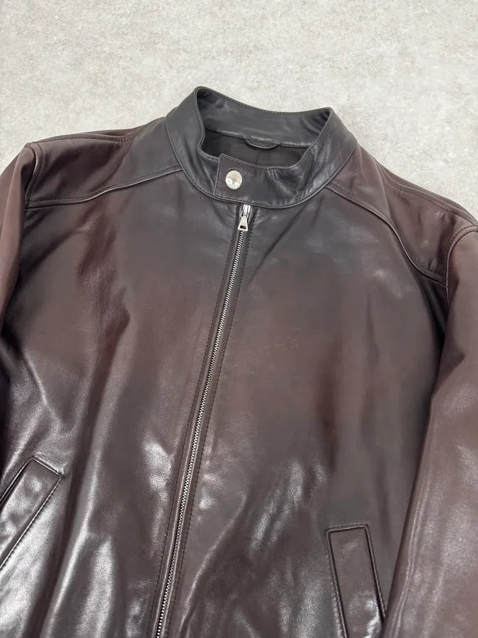 2000s Prada Brown Faded Premium Leather Jacket HTrAbmI 4