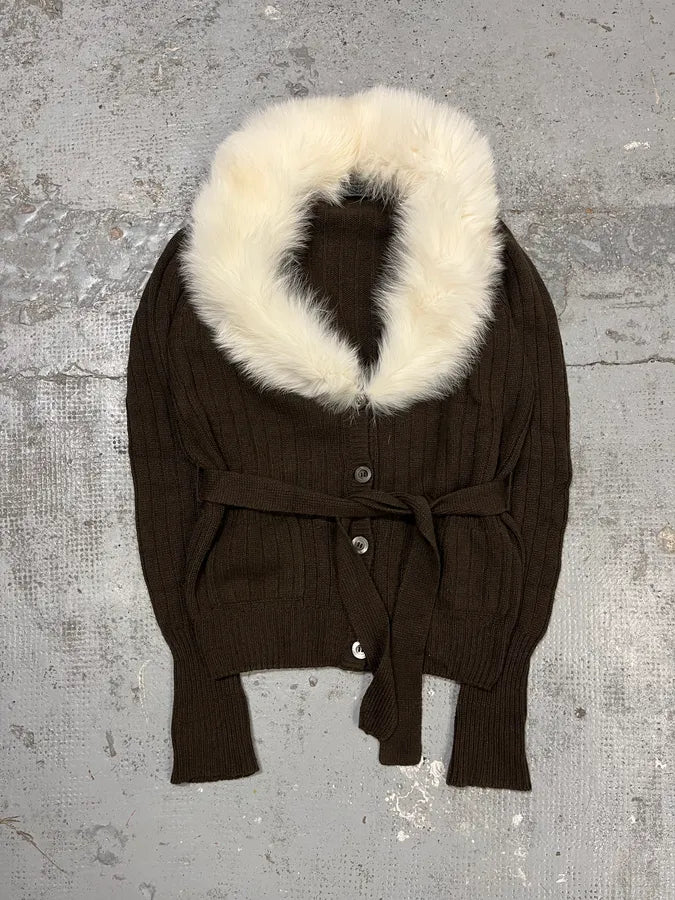 2000s Prada Brown Fur Collar Cardigan Sweater FjBTsqz 1