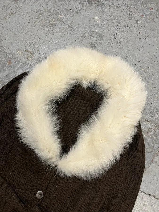2000s Prada Brown Fur Collar Cardigan Sweater FjBTsqz 4