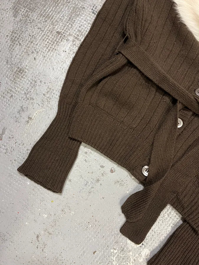 2000s Prada Brown Fur Collar Cardigan Sweater FjBTsqz 5