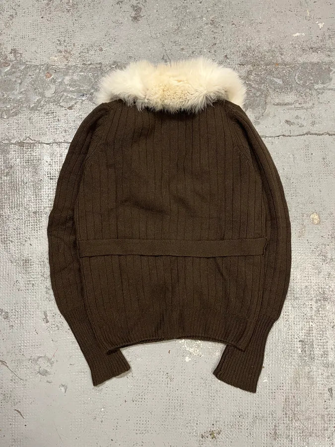 2000s Prada Brown Fur Collar Cardigan Sweater FjBTsqz 6