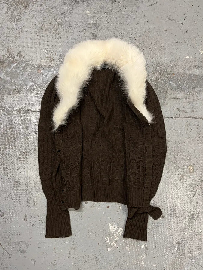 2000s Prada Brown Fur Collar Cardigan Sweater FjBTsqz 7