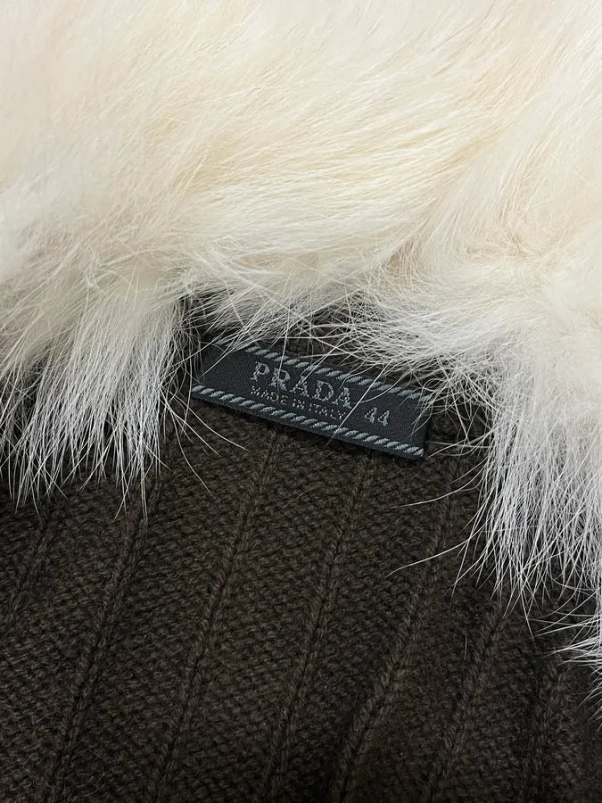 2000s Prada Brown Fur Collar Cardigan Sweater FjBTsqz 8