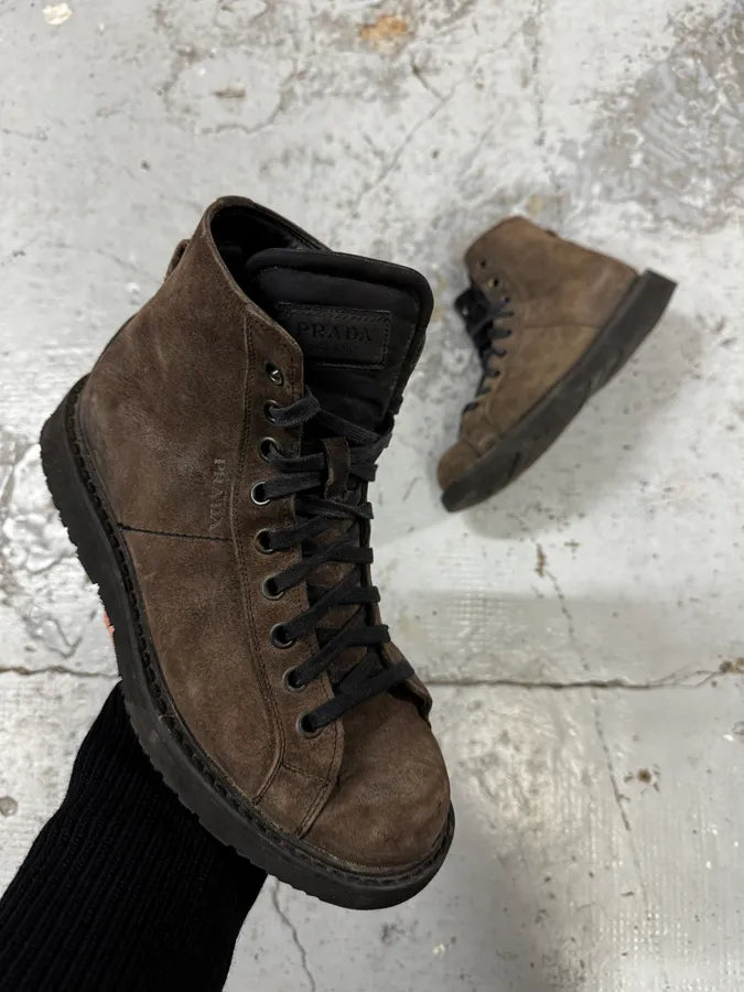 2000s Prada Brown High Suede Leather Boots IEQjuOJ 0