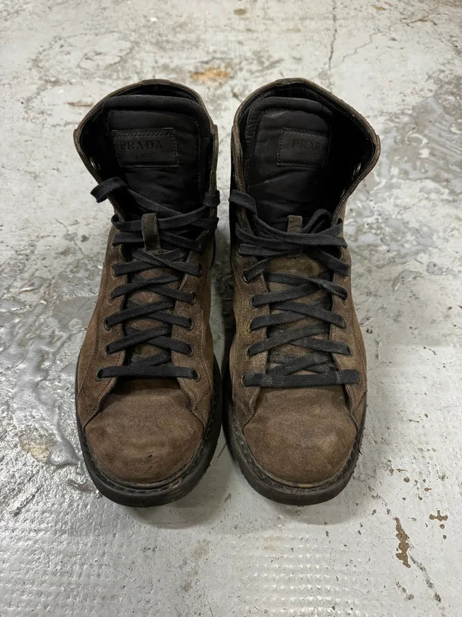 2000s Prada Brown High Suede Leather Boots IEQjuOJ 2