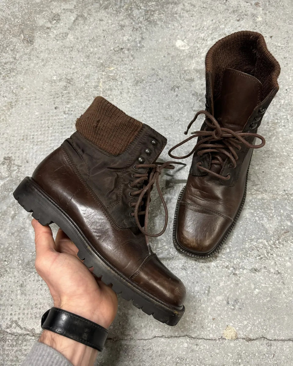 2000s Prada Brown Hybrid Leather Boots (38eu/us5.5) 0