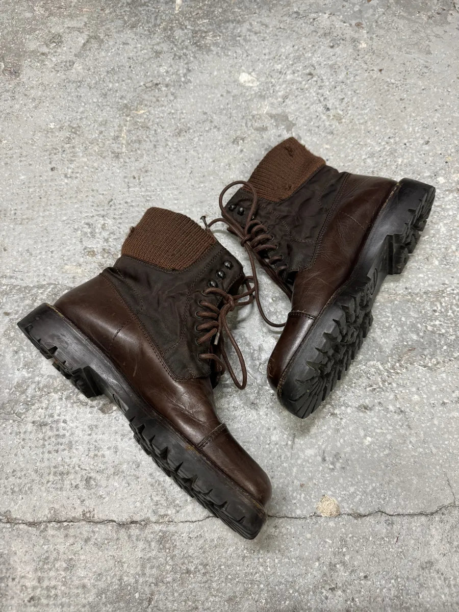 2000s Prada Brown Hybrid Leather Boots (38eu/us5.5) 2