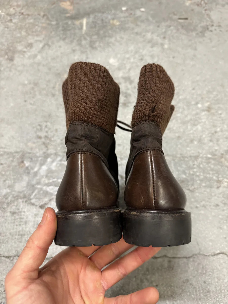 2000s Prada Brown Hybrid Leather Boots (38eu/us5.5) 3