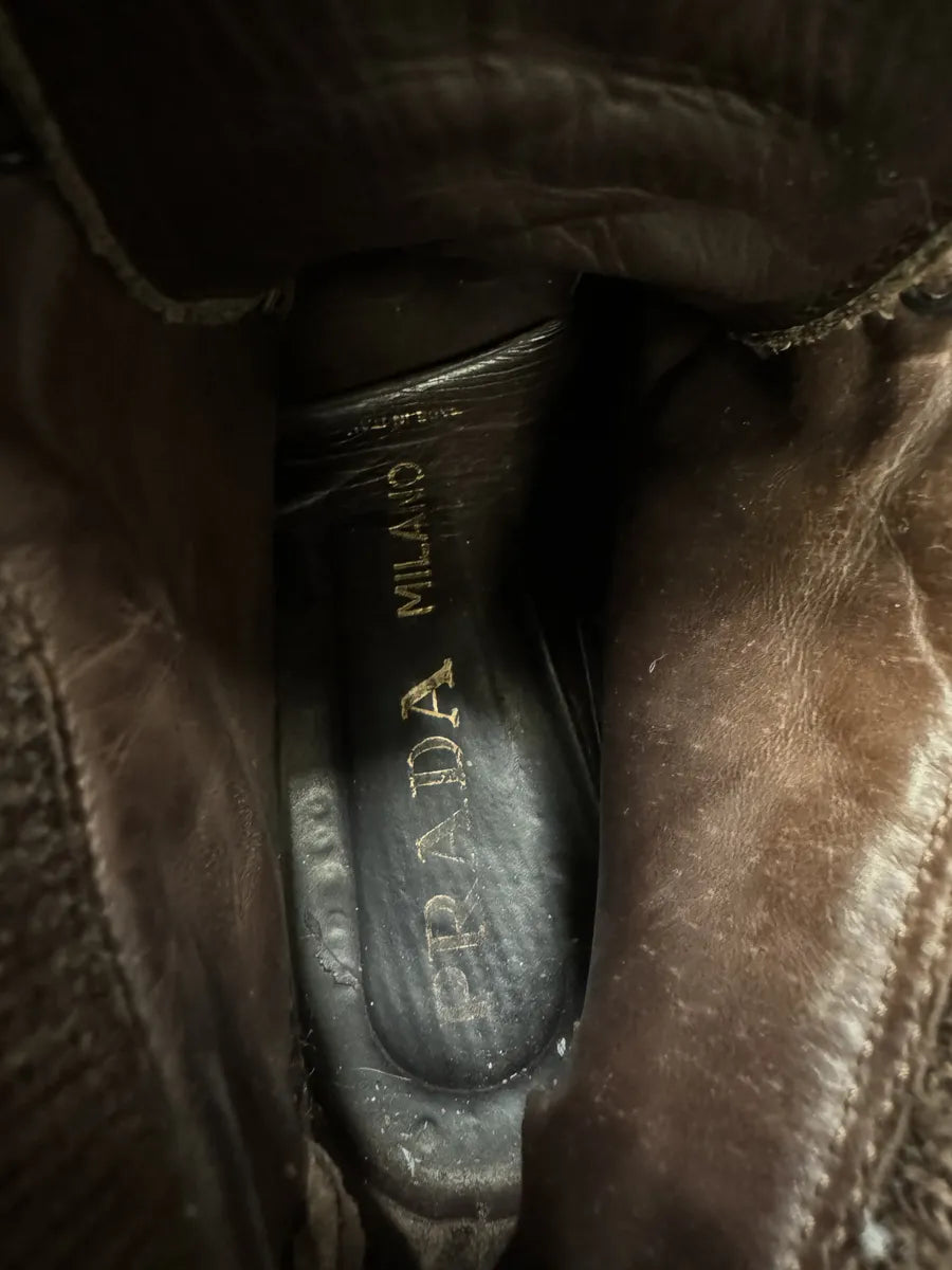 2000s Prada Brown Hybrid Leather Boots rBwYapK 6