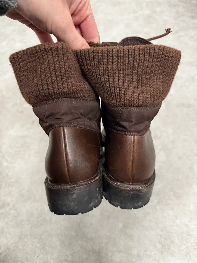 2000s Prada Brown Hybrid Leather Boots pBVFPnz 5