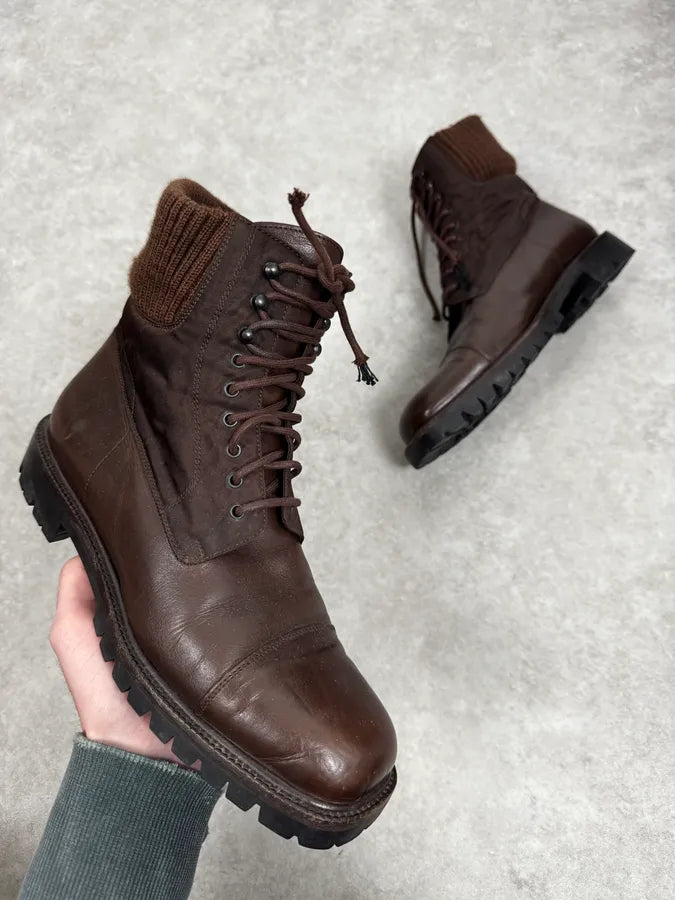 2000s Prada Brown Hybrid Leather Boots pBVFPnz 0