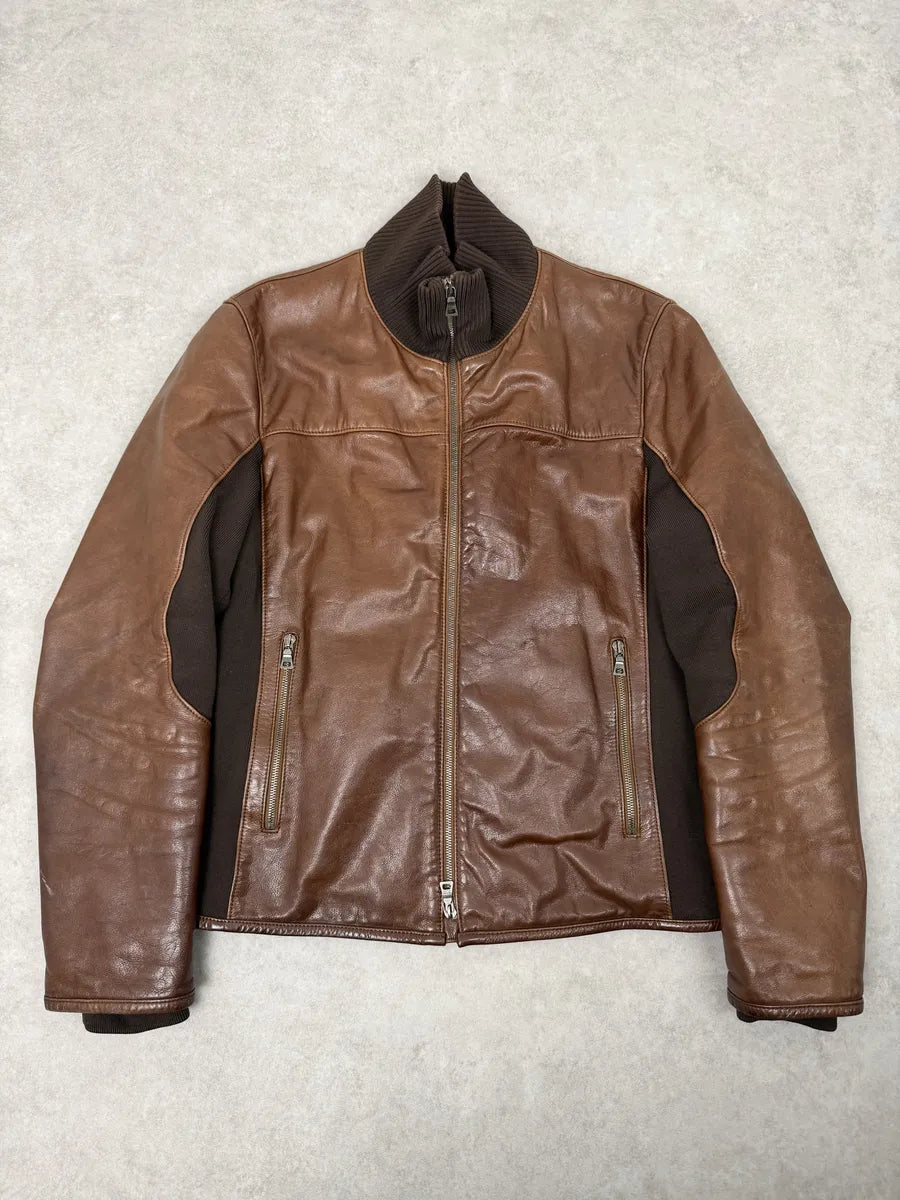 2000s Prada Brown Hybrid Performance Leather Jacket YUOigKV 0