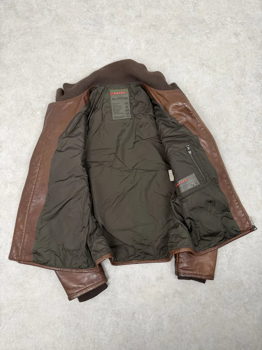 2000s Prada Brown Hybrid Performance Leather Jacket YUOigKV 6