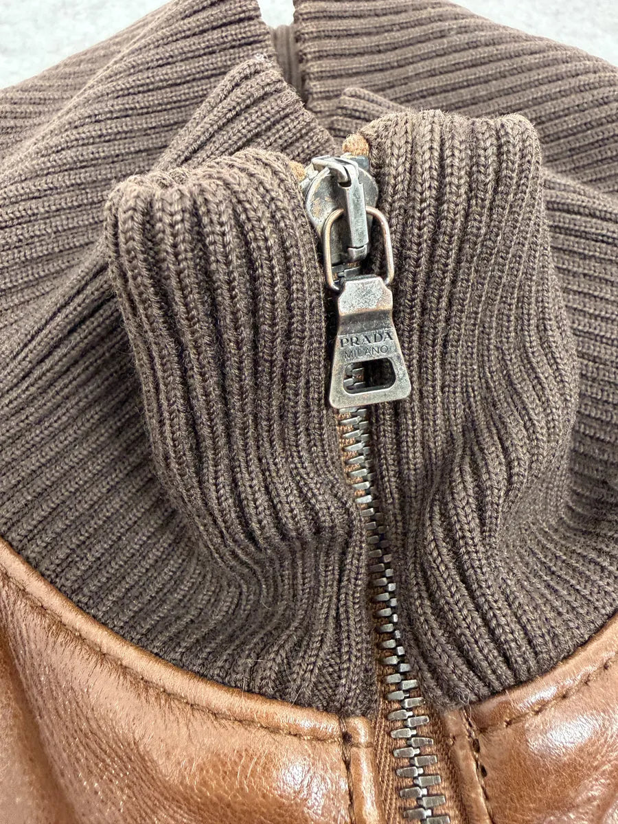 2000s Prada Brown Hybrid Performance Leather Jacket YUOigKV 7