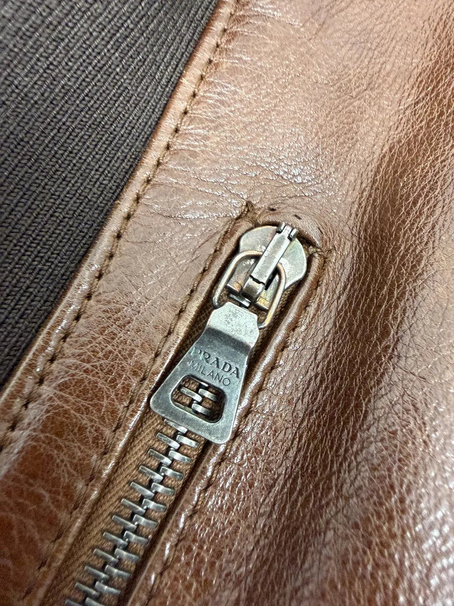 2000s Prada Brown Hybrid Performance Leather Jacket YUOigKV 8