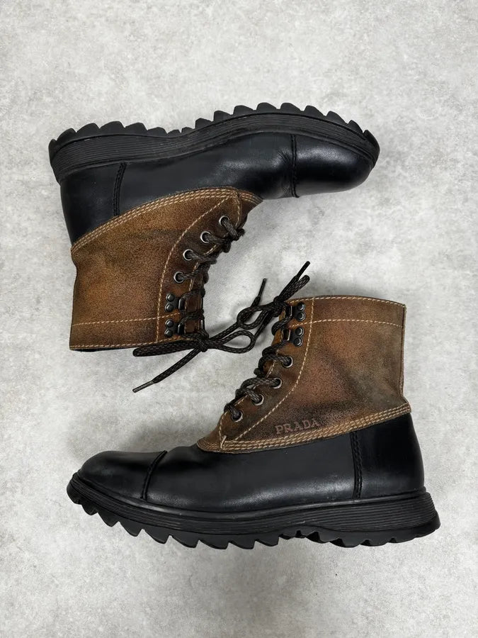 2000s Prada Brown Hybrid Suede Leather Hiking Boots rQXZUuE 1