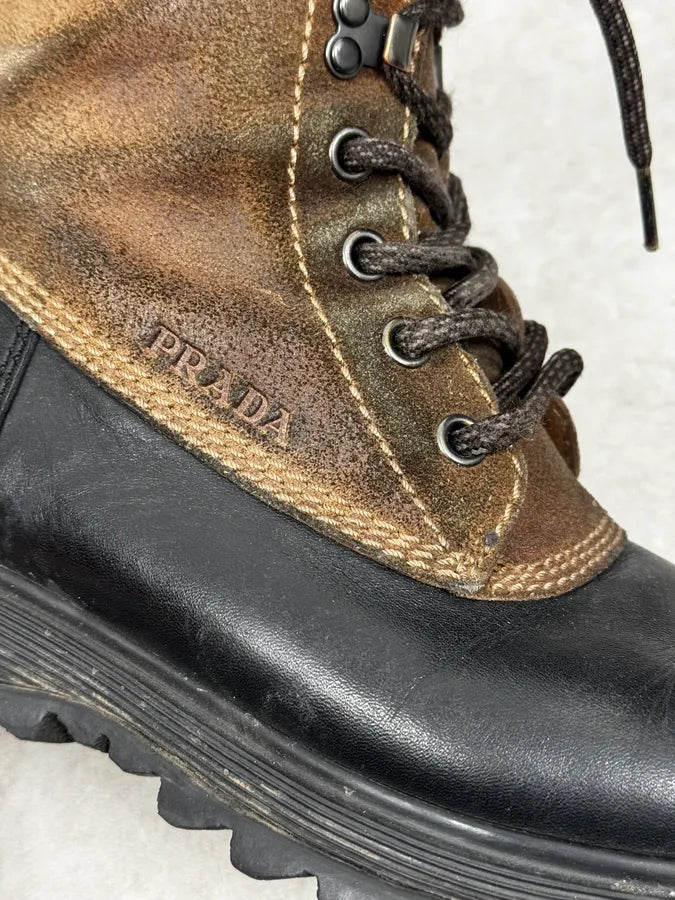 2000s Prada Brown Hybrid Suede Leather Hiking Boots rQXZUuE 4