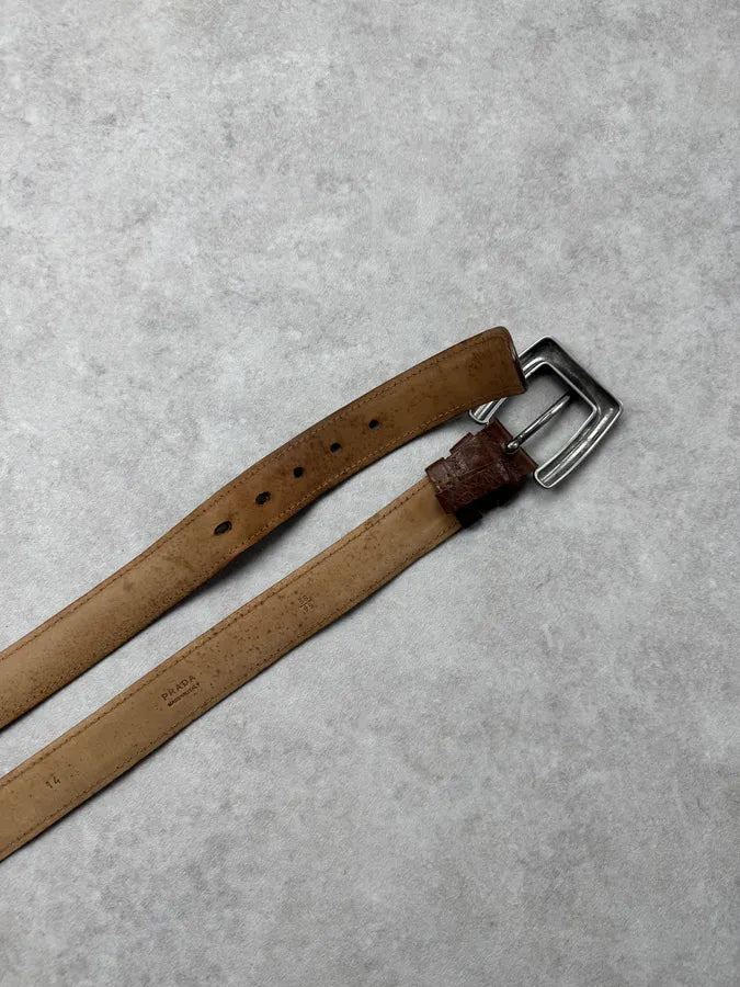2000s Prada Brown Leather Belt lhKntix 6