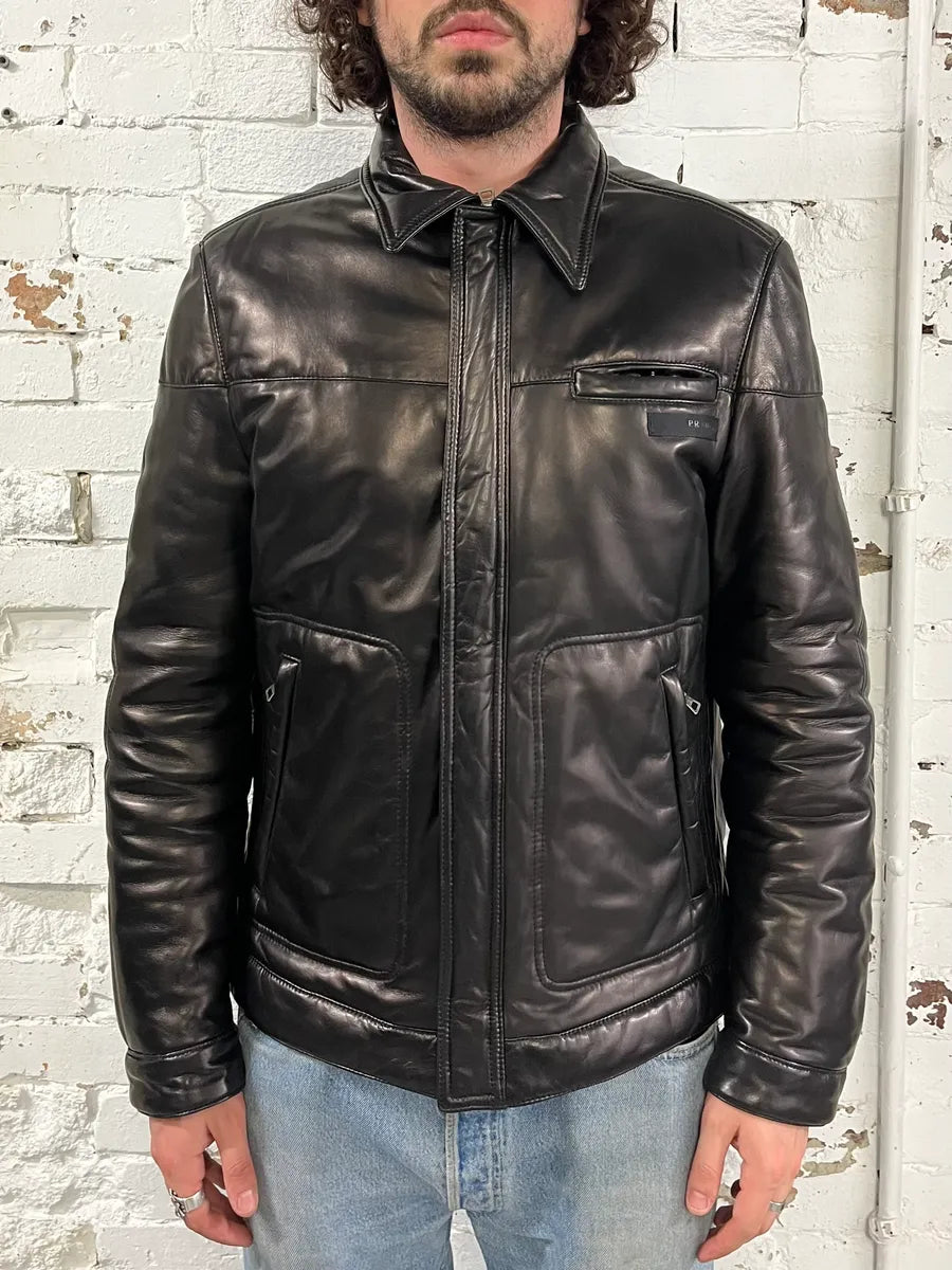 2000s Prada Brown Leather Bomber Jacket ZlqmkDt 1