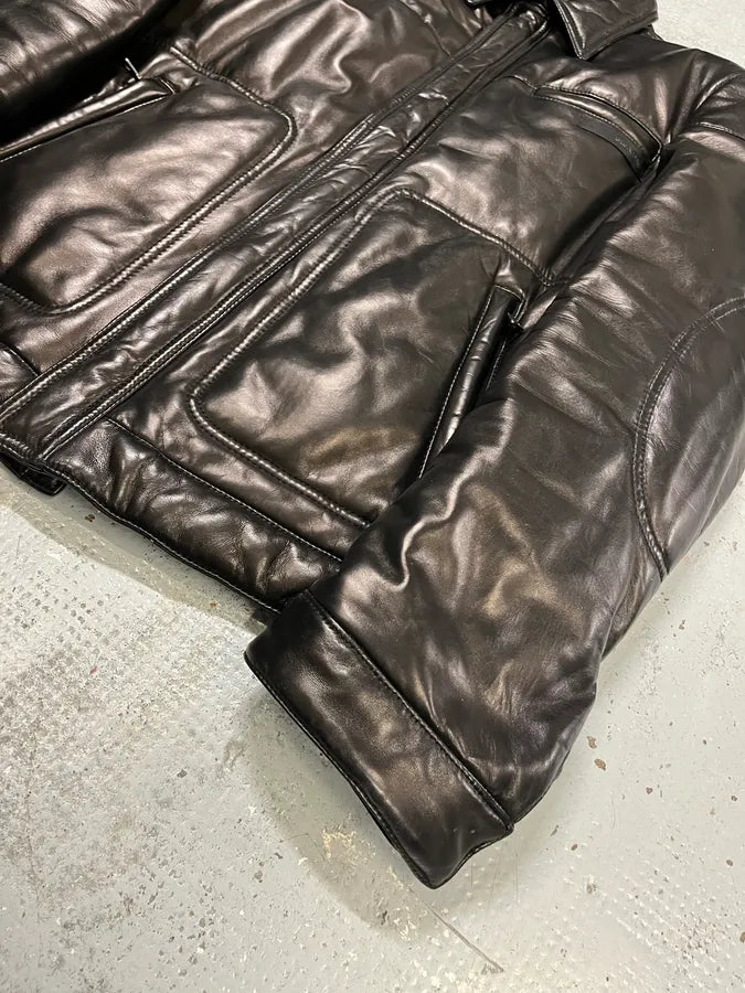 2000s Prada Brown Leather Bomber Jacket ZlqmkDt 5