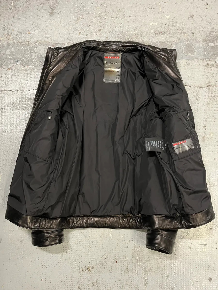 2000s Prada Brown Leather Bomber Jacket ZlqmkDt 7