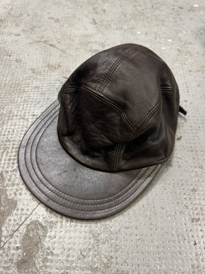 2000s Prada Brown Leather Cap (OS) dBKVzDu 0