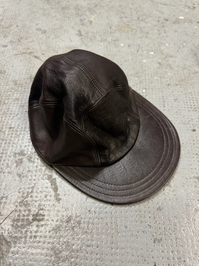 2000s Prada Brown Leather Cap (OS) dBKVzDu 2