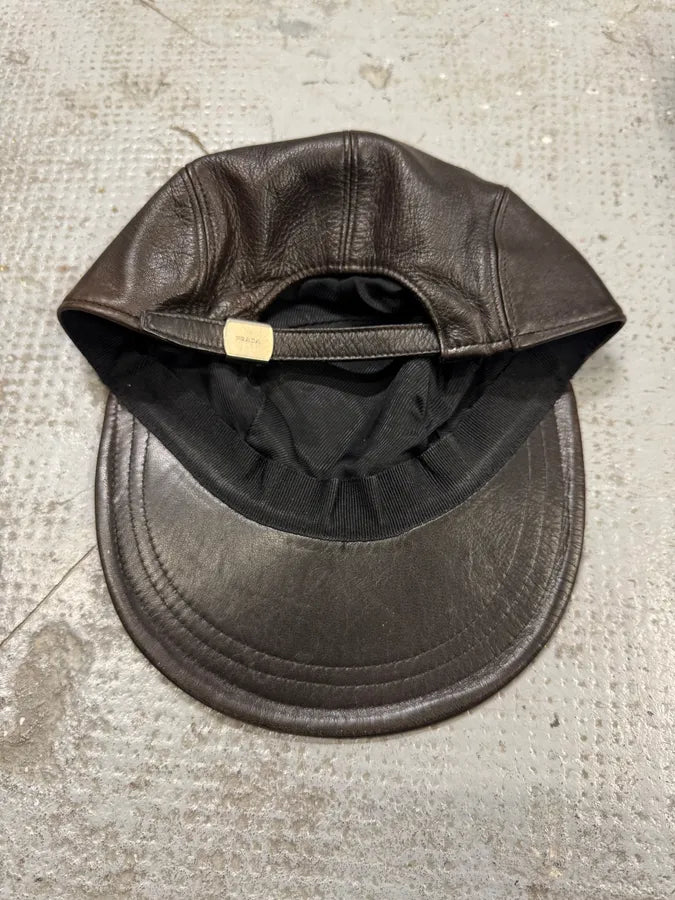 2000s Prada Brown Leather Cap (OS) dBKVzDu 4