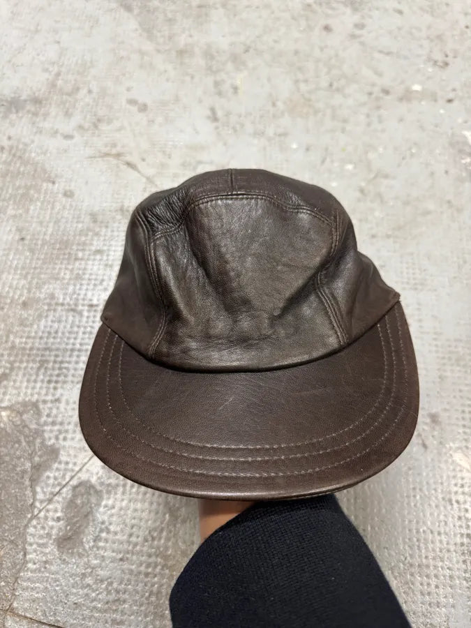 2000s Prada Brown Leather Cap (OS) dBKVzDu 5