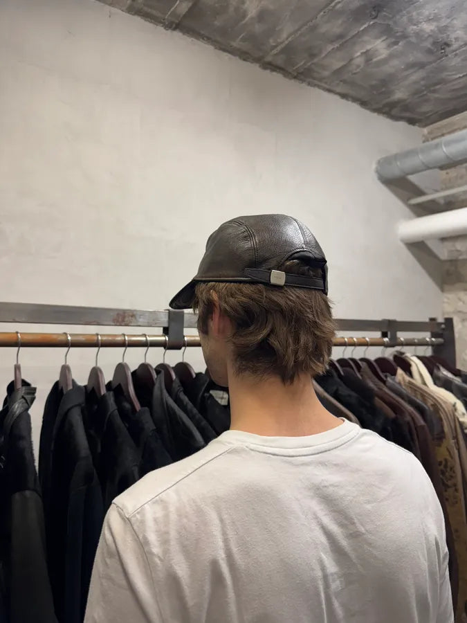 2000s Prada Brown Leather Cap (OS) dBKVzDu 6