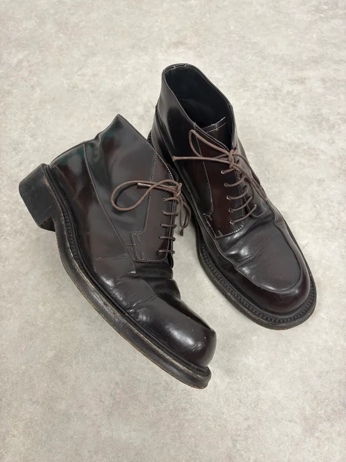2000s Prada Brown Leather Classy Boots WXLfXpE 6