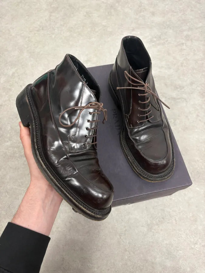 2000s Prada Brown Leather Classy Boots WXLfXpE 0