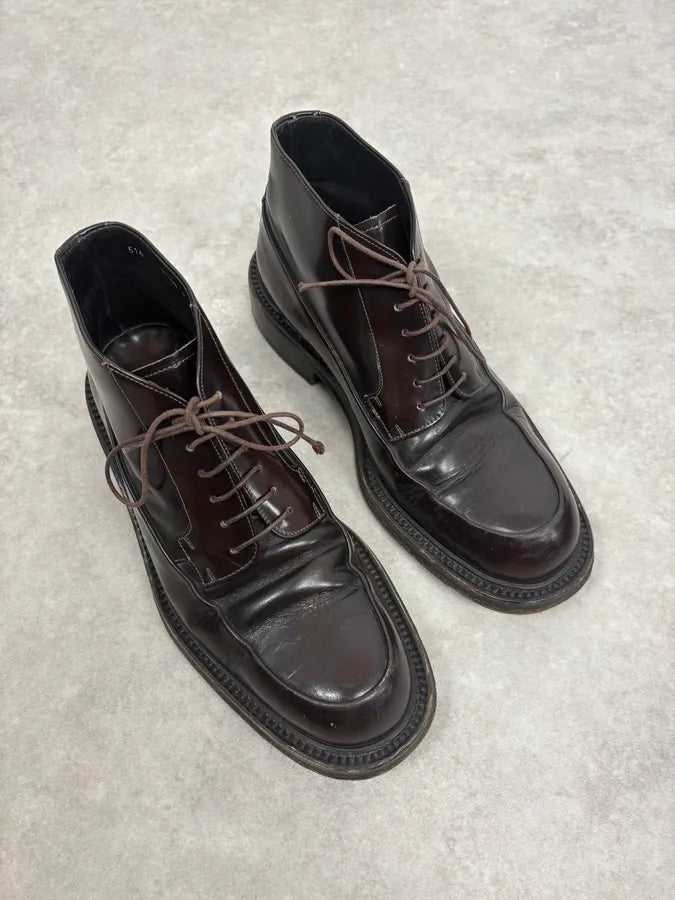 2000s Prada Brown Leather Classy Boots WXLfXpE 5
