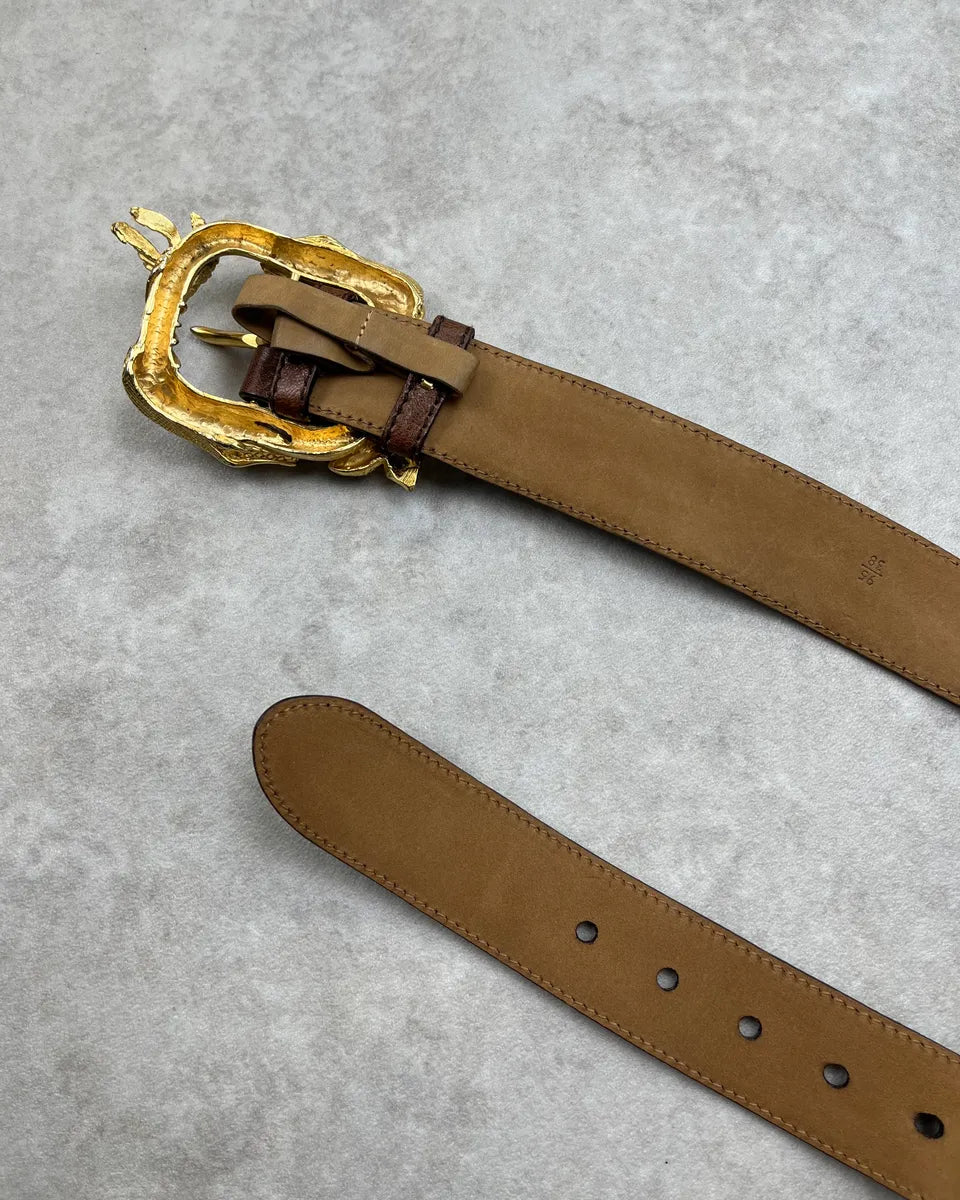 2000s Prada Brown Leather Gold Metal Snake Buckle Belt BGjgVPk 5
