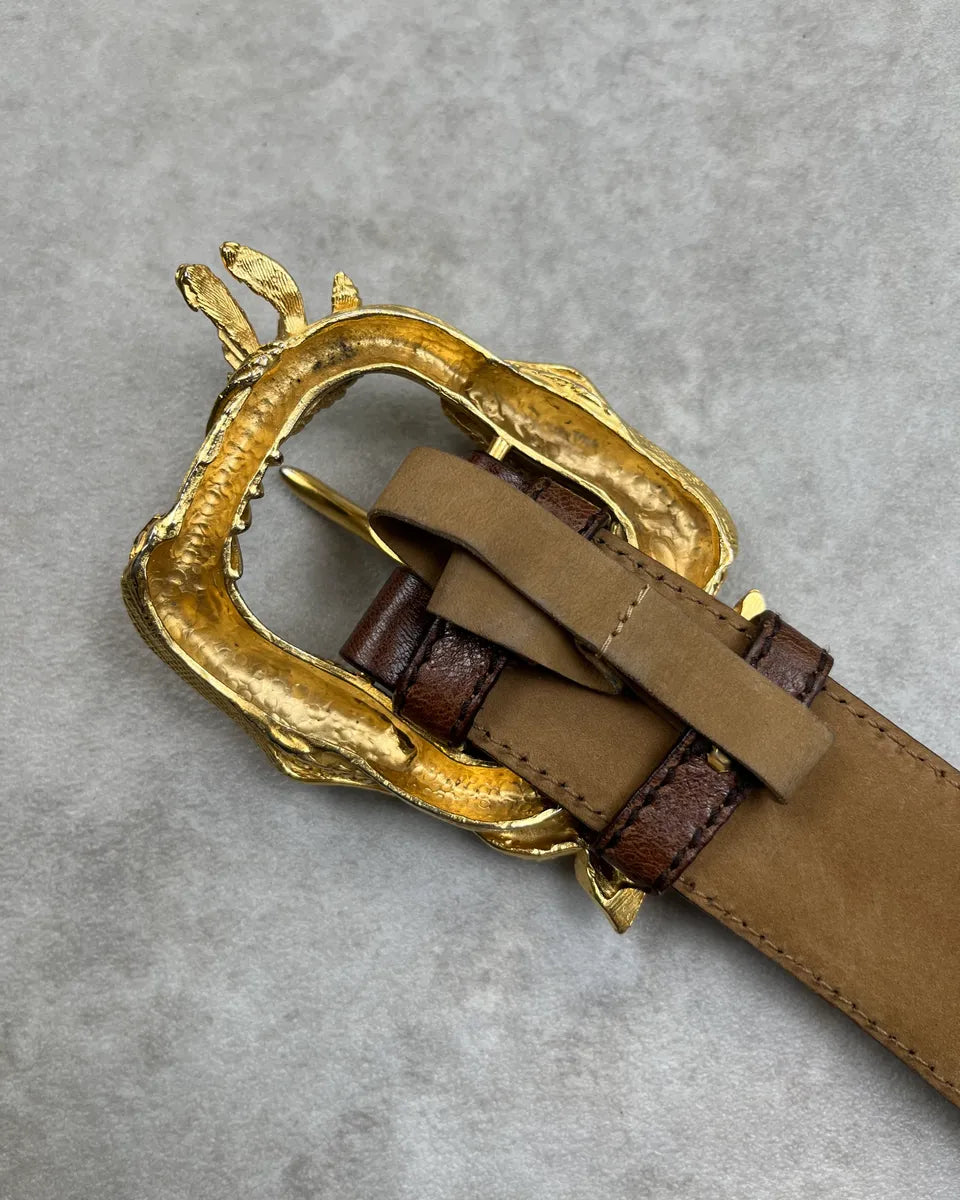 2000s Prada Brown Leather Gold Metal Snake Buckle Belt BGjgVPk 6