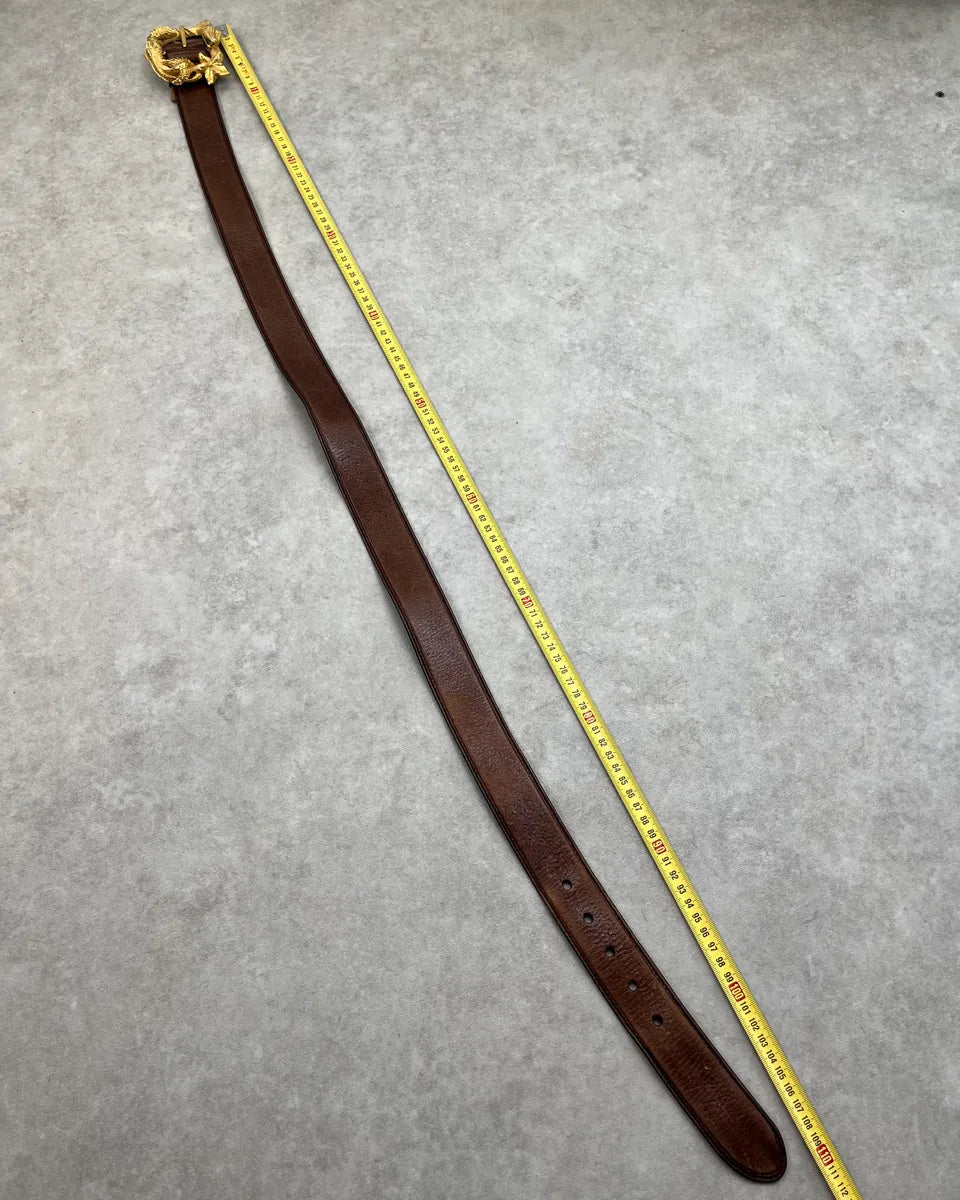 2000s Prada Brown Leather Gold Metal Snake Buckle Belt BGjgVPk 8