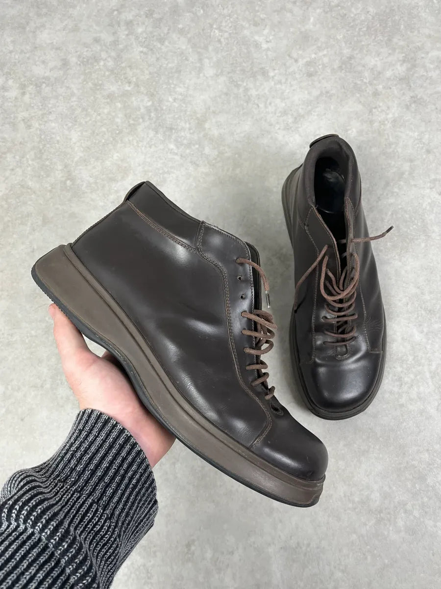 2000s Prada Brown Leather Hybrid Archive Boots KdvKafY 0