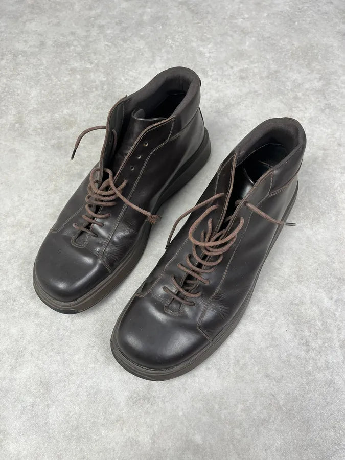 2000s Prada Brown Leather Hybrid Archive Boots KdvKafY 5