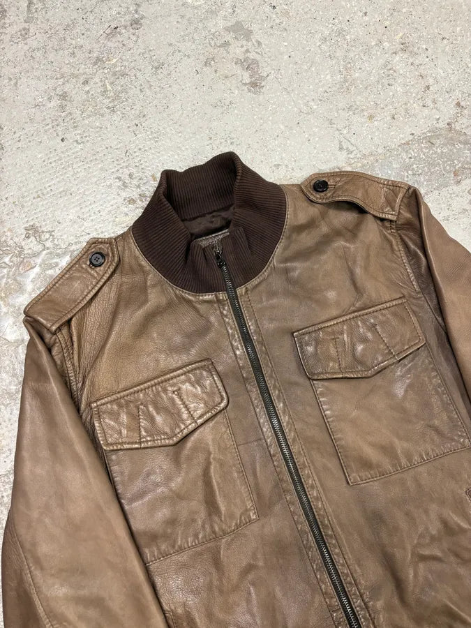 FW2008 Prada Brown Leather Jacket PZnhfkB 4