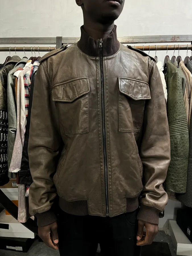 FW2008 Prada Brown Leather Jacket PZnhfkB 1