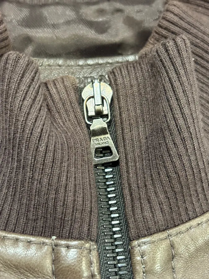 FW2008 Prada Brown Leather Jacket PZnhfkB 7