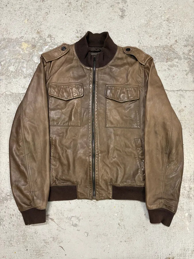 FW2008 Prada Brown Leather Jacket PZnhfkB 0