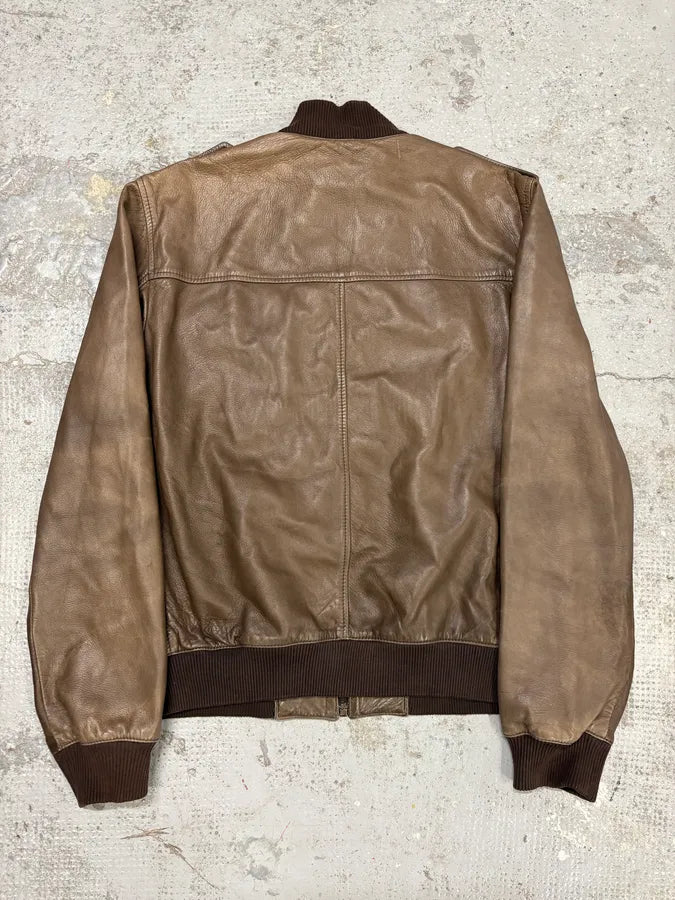 FW2008 Prada Brown Leather Jacket PZnhfkB 5