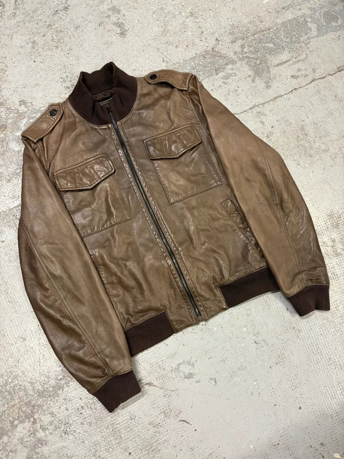 FW2008 Prada Brown Leather Jacket PZnhfkB 3